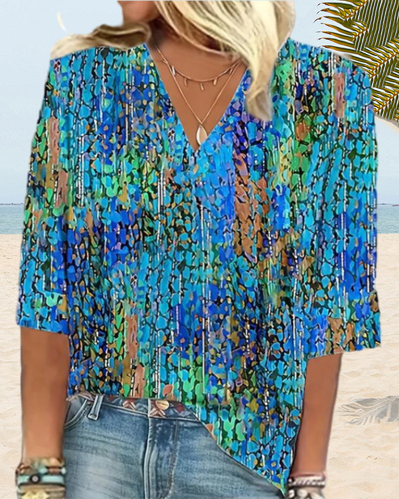 V-neck printed casual blouse blouses & shirts summer