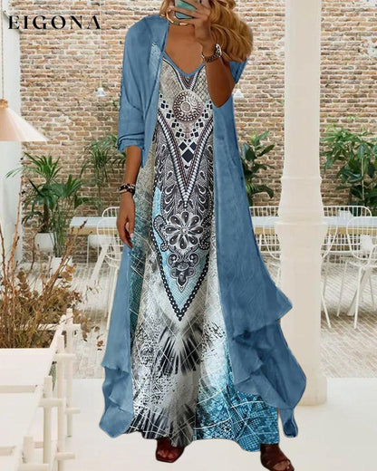 Ethnic style printed suspender dress two piece set spring summer two-piece sets