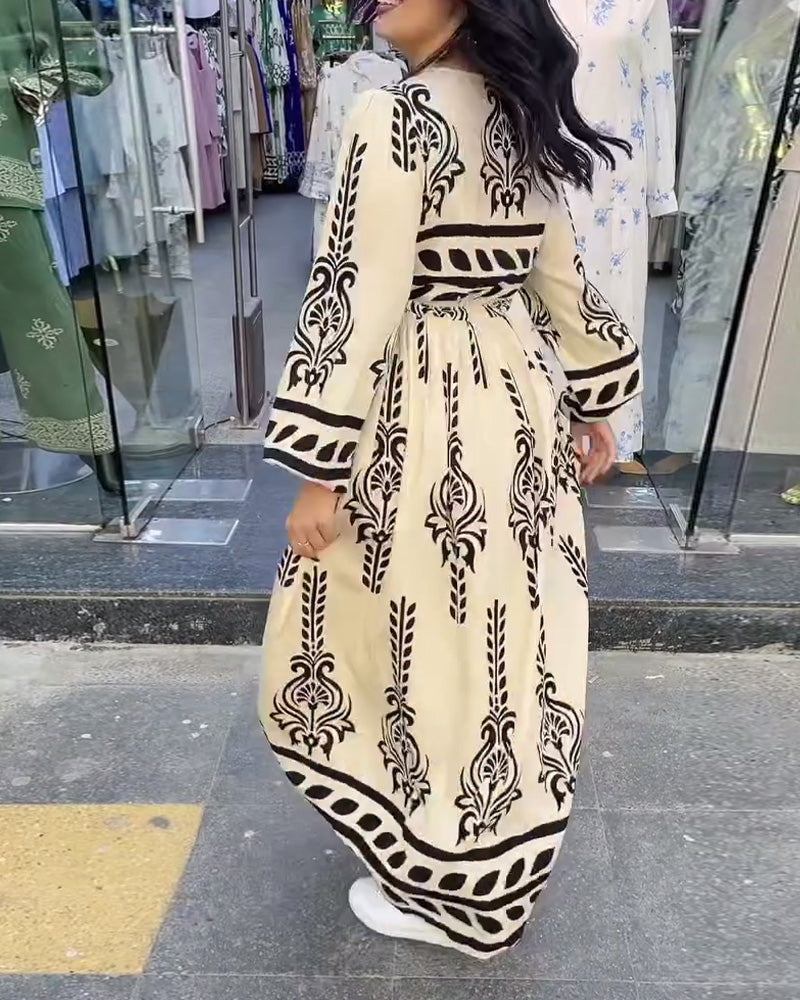 Kleid mit Laternenärmeln und V-Ausschnitt