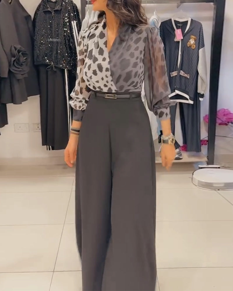 Elegantes Set mit V-Ausschnitt und weitem Bein