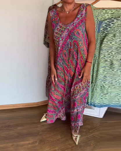 Ärmelloses, lockeres Kleid mit Kaschmir-Print