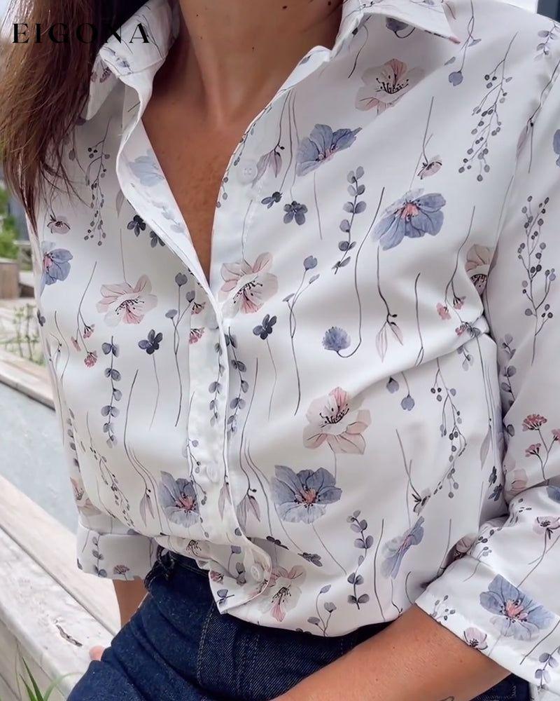 Elegant floral print lapel three-quarter sleeve shirt blouses & shirts Spring Summer