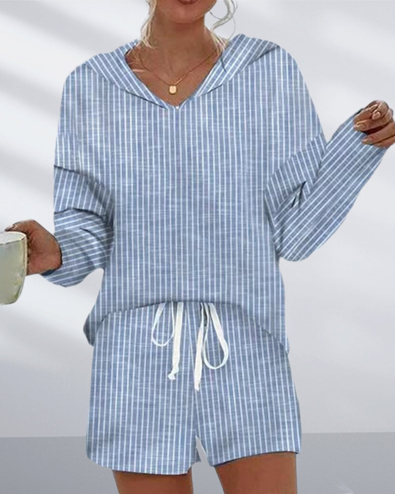 Hooded Casual Stripe Set