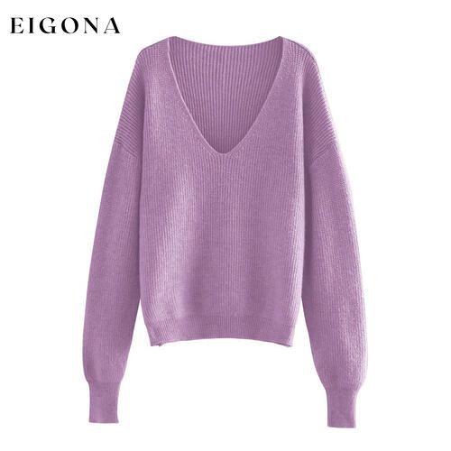 V-Neck Dropped Shoulder Long Sleeve Sweater clothes Ship From Overseas Sweater sweaters Sweatshirt T*Y