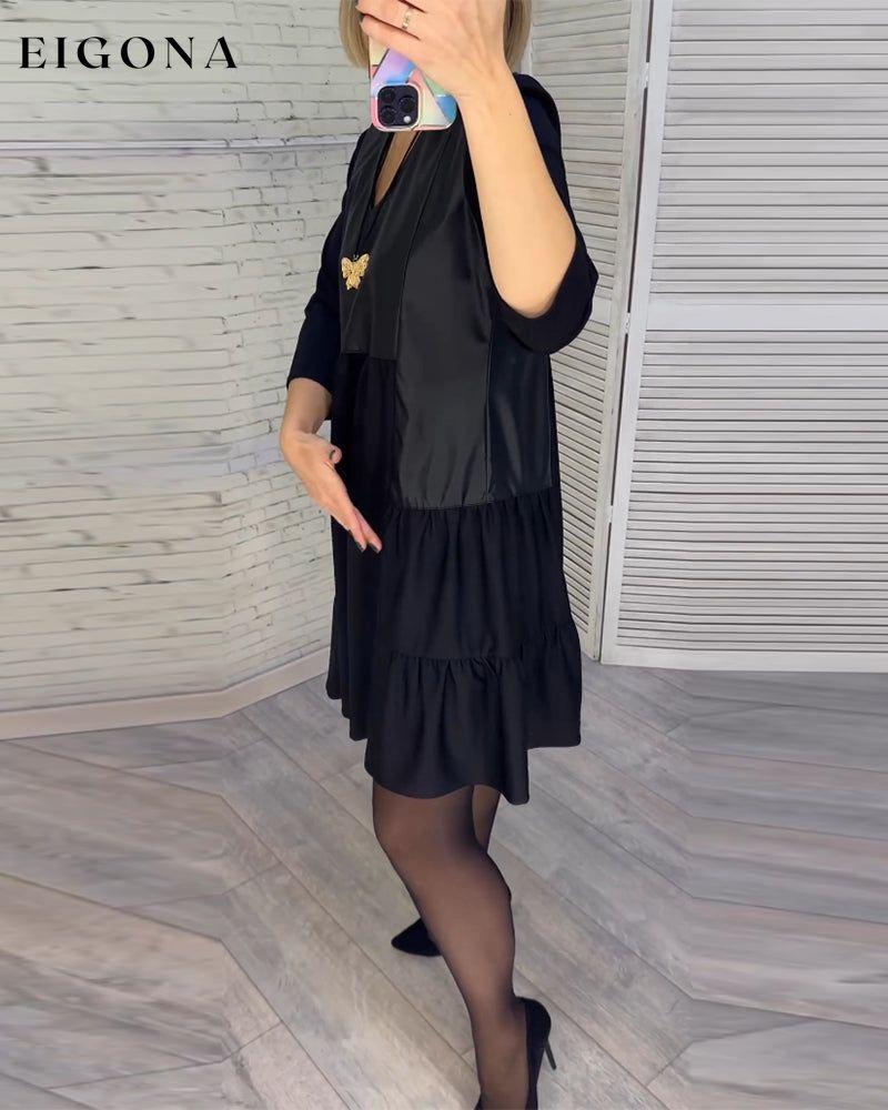 Patchwork V-neck Dress 2023 f/w casual dresses Clothes discount Dresses