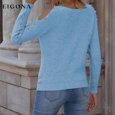 Pearl Patchwork Cold Shoulder Sweater clothes Romantichut Ship From Overseas