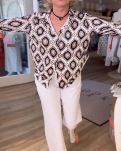 Camicetta a maniche lunghe con stampa a rombi