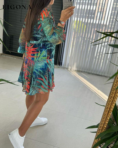 Long sleeve chiffon printed dress casual dress spring summer vacation dresses