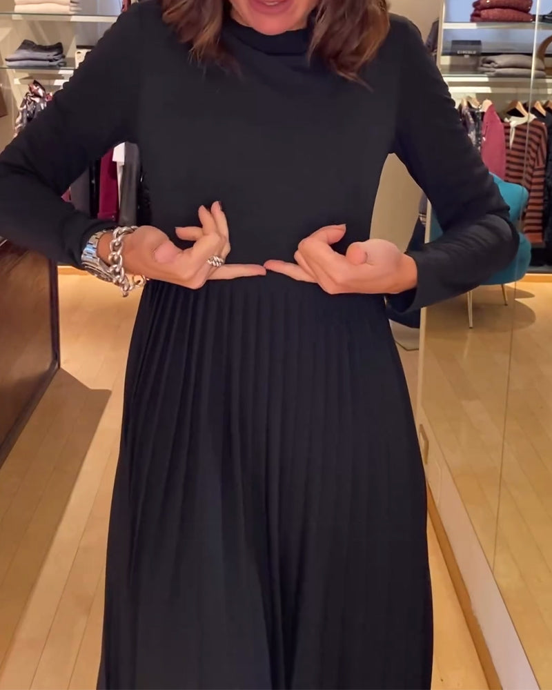 Solid Round Neck Fashionable Dress