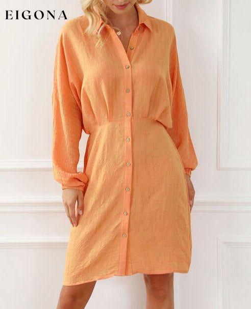 Texture Button Up Balloon Sleeve Shirt Dress casual dresses clothes dress dresses long sleeve dress long sleeve dresses Ship From Overseas short dresses SYNZ