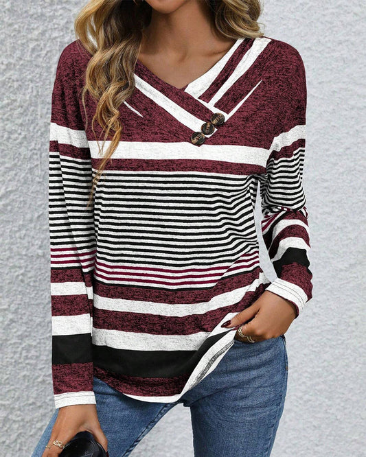 Long-Sleeved Striped Knitted Top 2024 f/w blouses & shirts spring and autumn