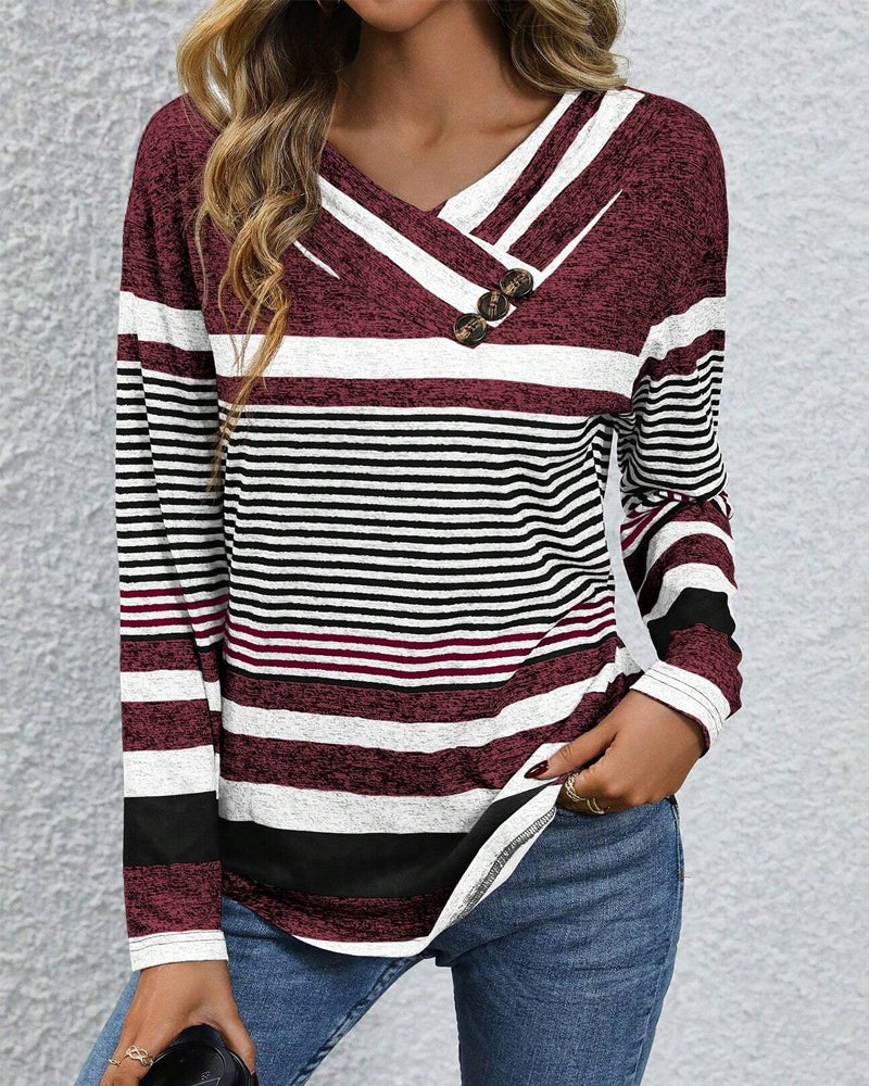 Long-Sleeved Striped Knitted Top 2024 f/w blouses & shirts spring and autumn