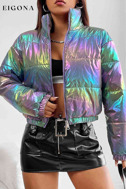 Gradient Zip-Up Oil Spill Chrome Winter Coat clothes Jackets & Coats M@Y Ship From Overseas