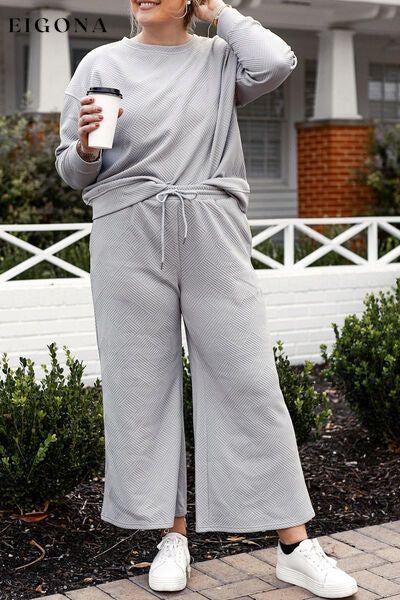 Double Take Full Size Textured Long Sleeve Top and Drawstring Pants Set Clothes Double Take lounge lounge wear lounge wear sets loungewear loungewear sets sets Ship from USA