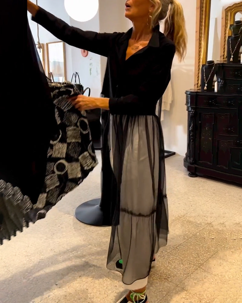 Camicia lunga alla moda in rete fluida