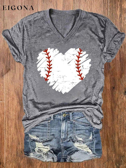 Women's Baseball Love Casual V-Neck Tee