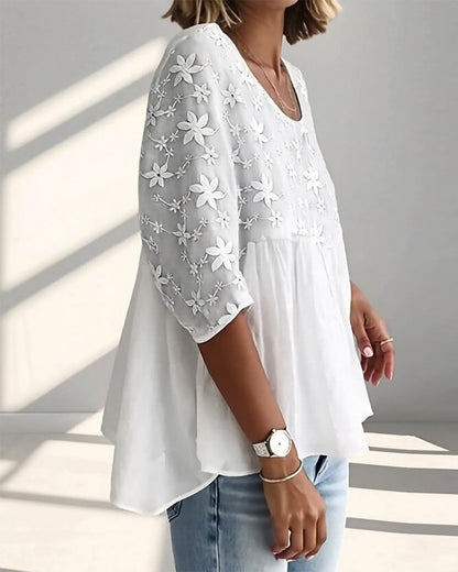 Half Sleeve Round Neck Lace Top