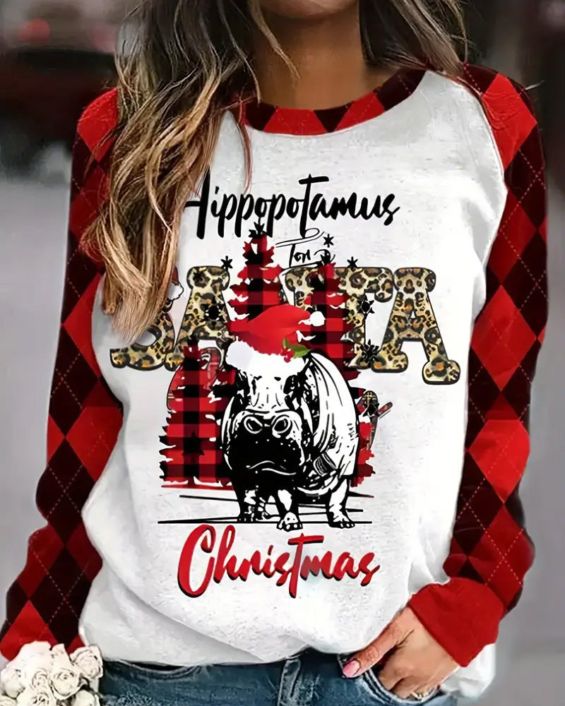 Women's round neck printed long sleeved sweatshirt 2024 f/w christmas sweatshirts