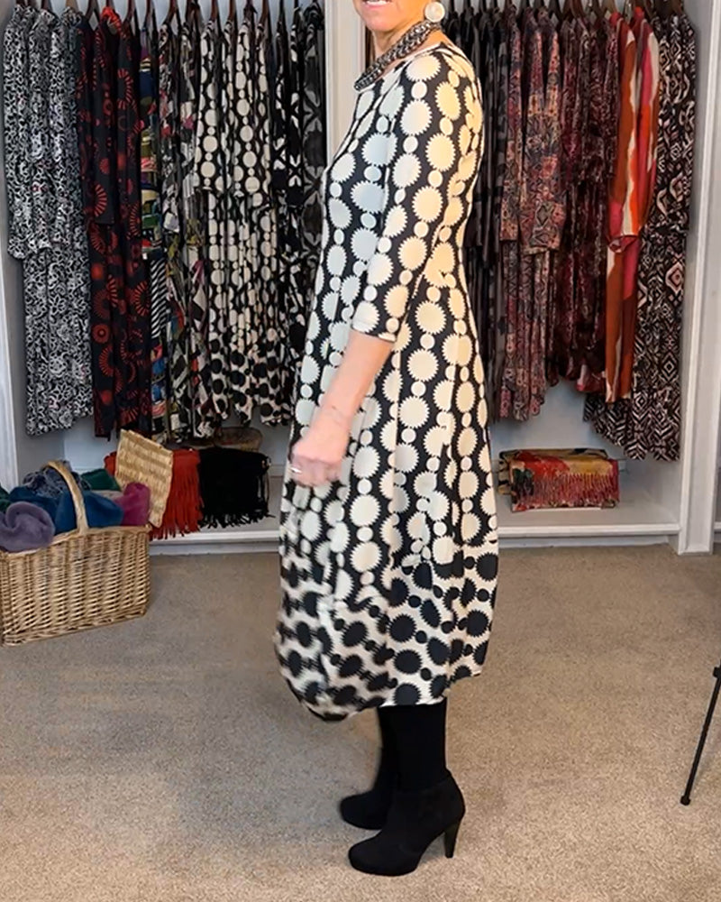 Round Neck Long Sleeve Circle Print Dress 2024 f/w dresses