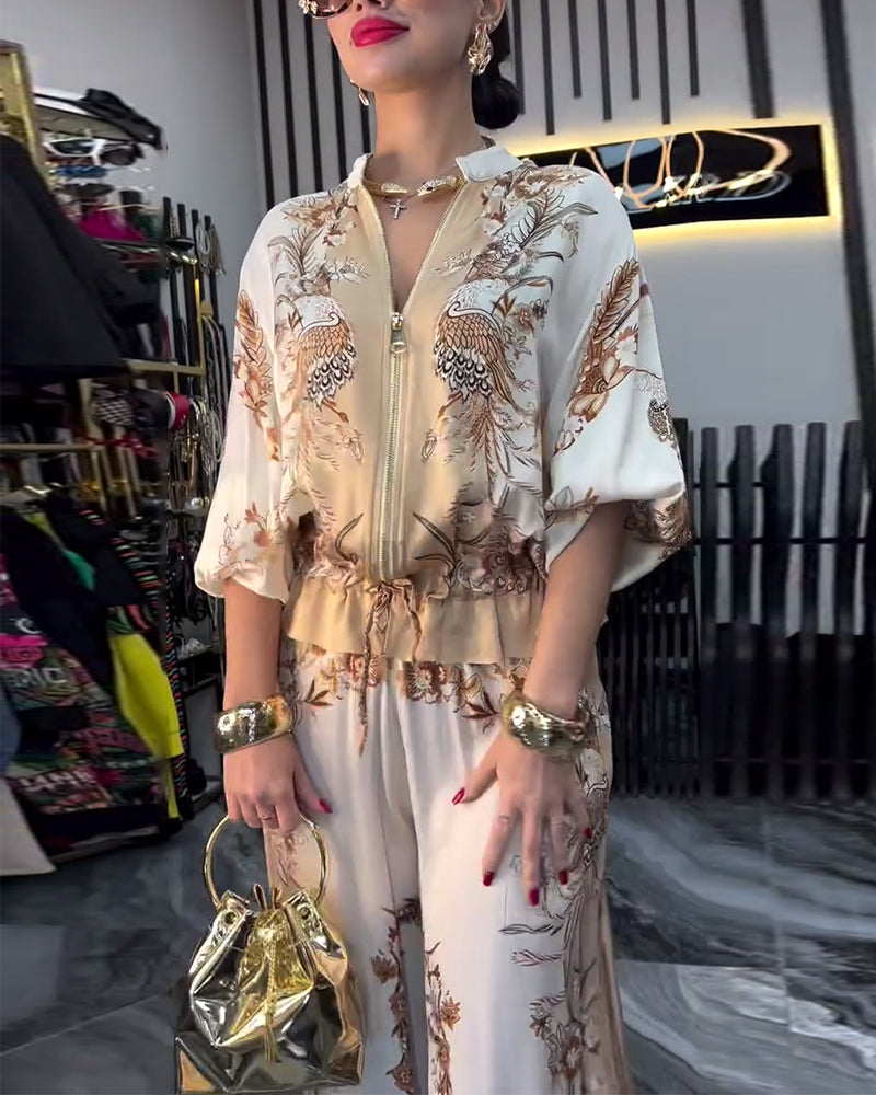 Abito a gamba larga con cerniera e colletto rialzato