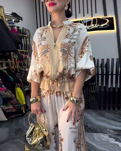 Abito a gamba larga con cerniera e colletto rialzato