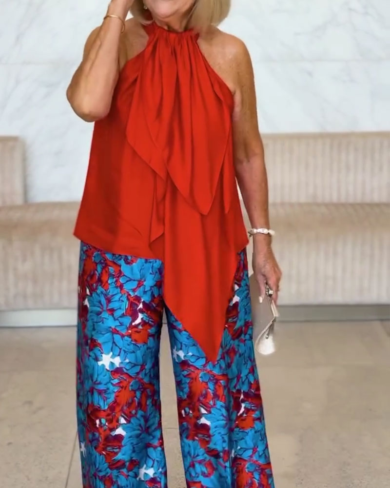 Ribbon Sleeveless Halterneck Tank Top