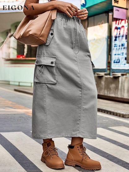 Drawstring Waist Slit Denim Skirt Cloudy Blue clothes M.F Ship From Overseas Shipping Delay 09/29/2023 - 10/02/2023 trend