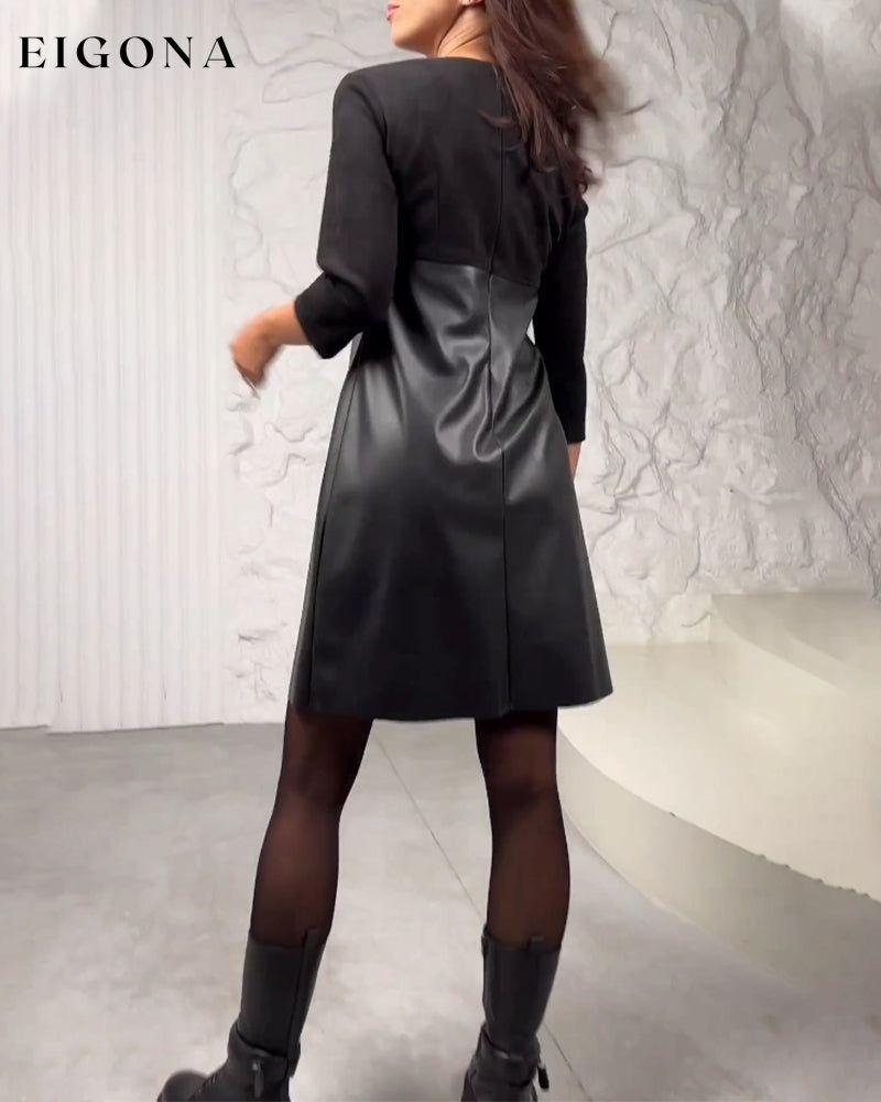 Paneled leather solid color dress 2023 f/w 23BF casual dresses Clothes Dresses spring