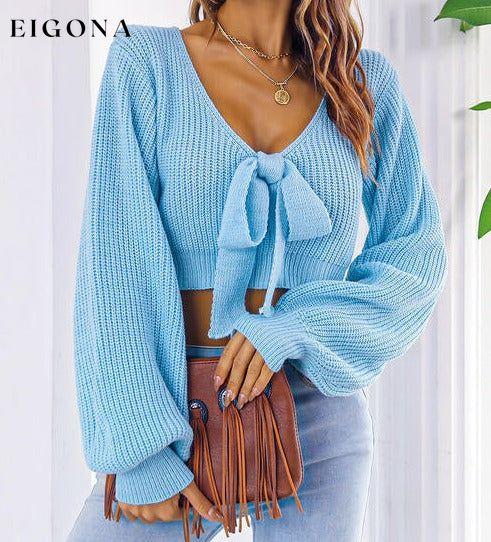 Bow V-Neck Long Sleeve Cropped Sweater clothes crop top crop tops croptop long sleeve shirt long sleeve shirts long sleeve top long sleeve tops M.Y.C Ship From Overseas shirt shirts Sweater sweaters top tops