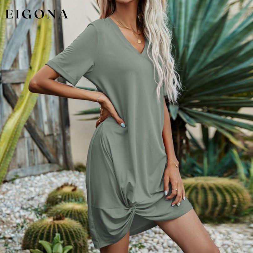 Twisted V-Neck Short Sleeve Dress clothes dress dresses mini dress Romantichut Ship From Overseas Shipping Delay 09/29/2023 - 10/04/2023 short dress