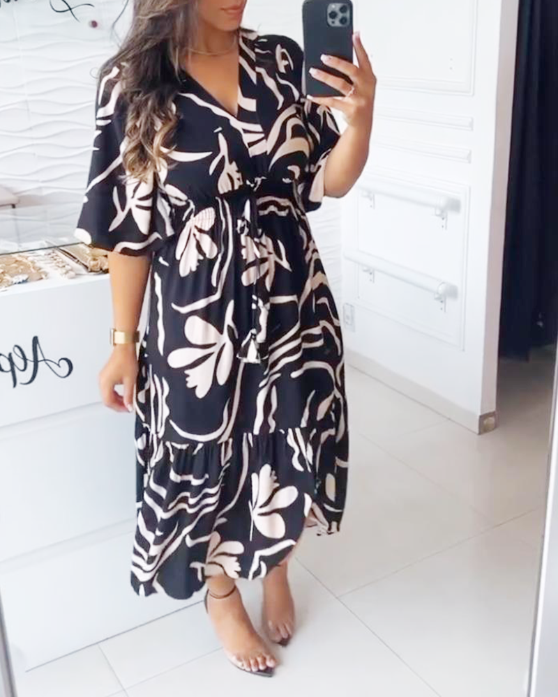 Elegant floral print V-neck dress casual dresses spring summer