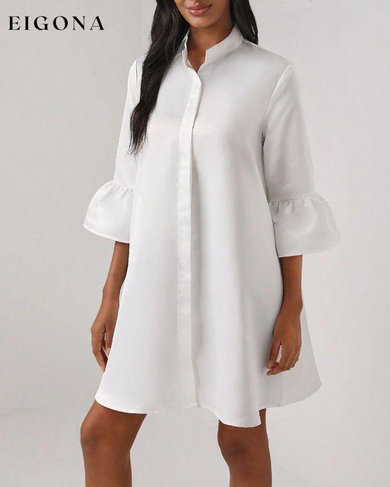 Solid color stand collar bell sleeve dress casual dresses spring summer