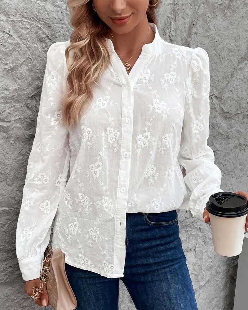 Einfarbiges Langarmhemd mit V-Ausschnitt