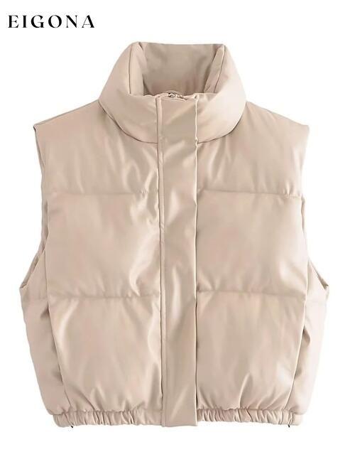 PU Leather Zip Up Drawstring Vest Ivory clothes K&BZ Ship From Overseas