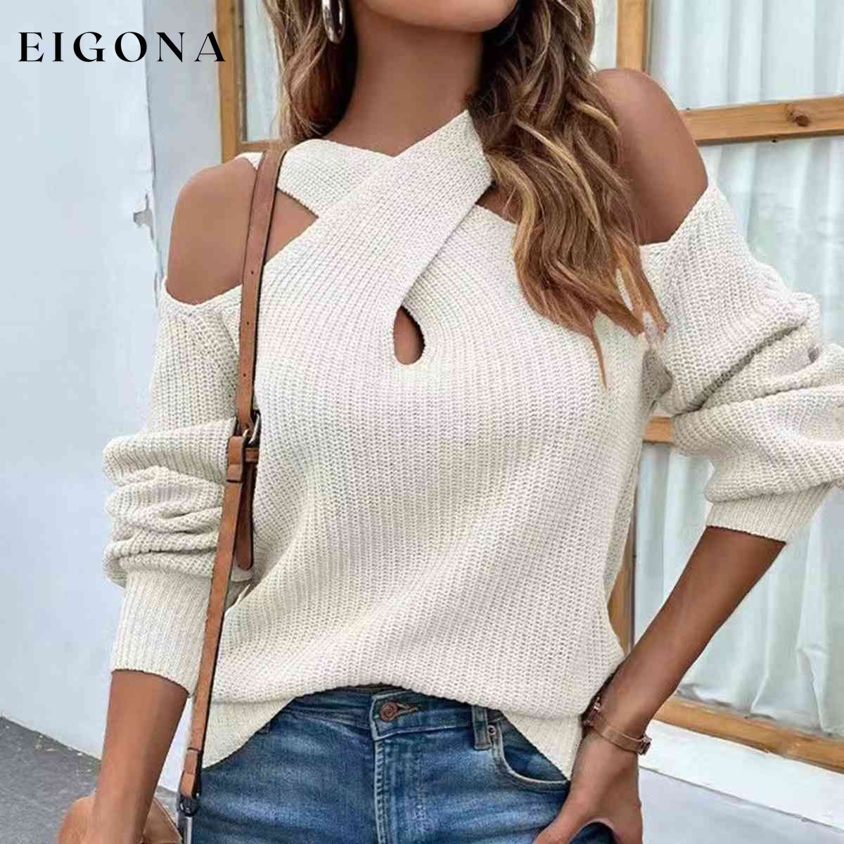 Crisscross Cold-Shoulder Sexy Sweater clothes long sleeve shirts long sleeve top Ship From Overseas Shipping Delay 10/01/2023 - 10/02/2023 shirt shirts sweater sweaters top tops Y*X
