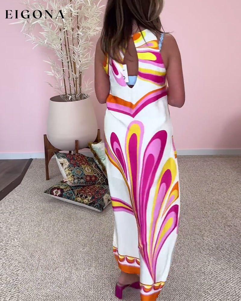 Sleeveless printed slit back cutout dress casual dresses summer