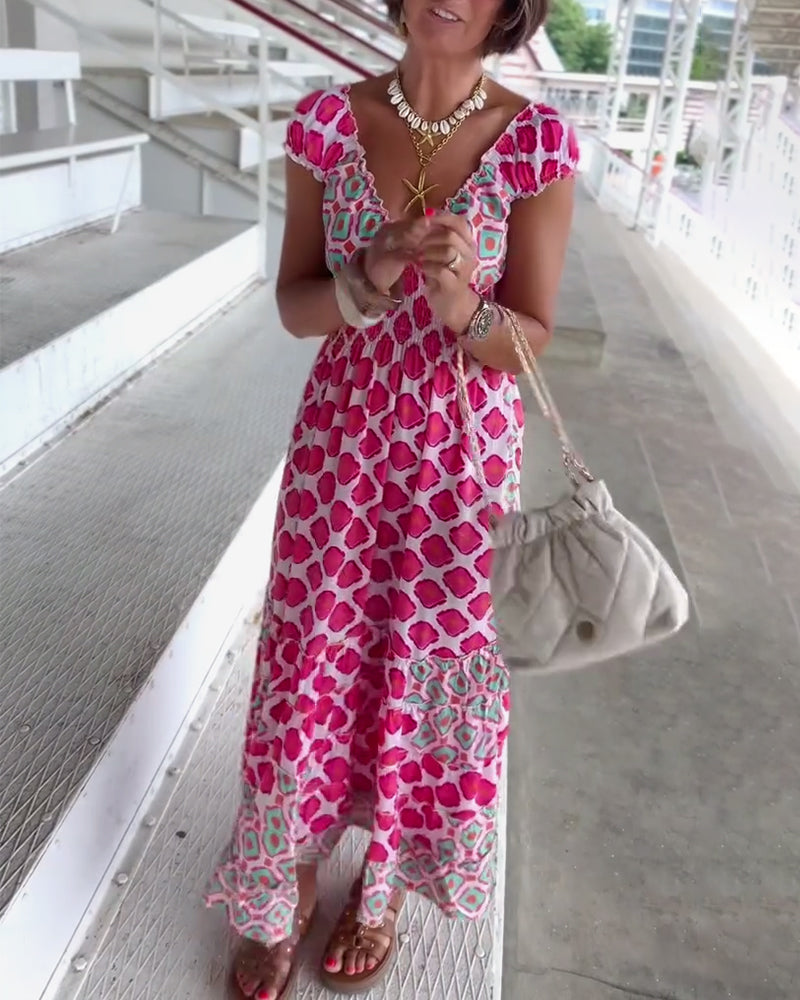 Sexy Deep V Printed Long Dress