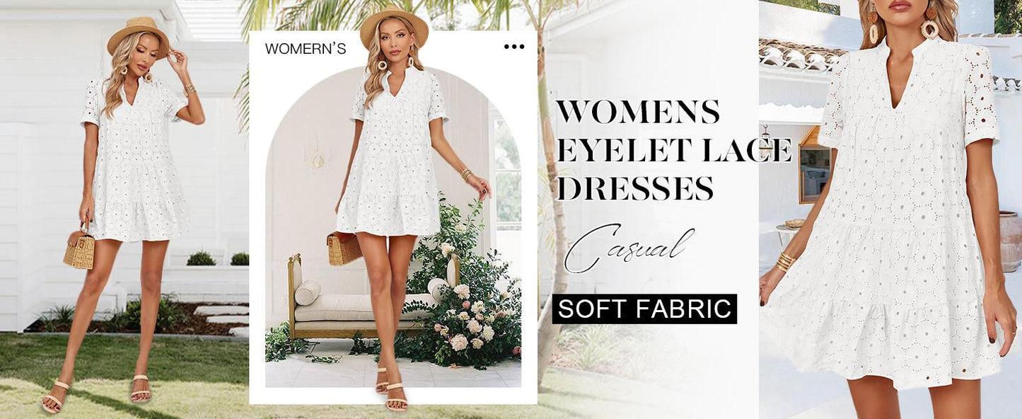 Hollow V-Neck Short-Sleeved Dress