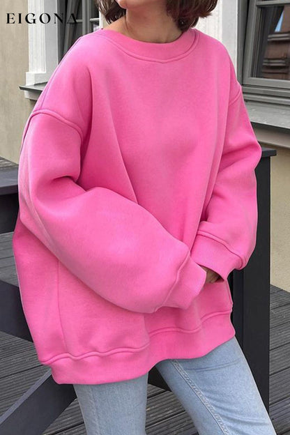 Oversize Round Neck Dropped Shoulder Sweatshirt Fuchsia Pink clothes Ship From Overseas Shipping Delay 09/29/2023 - 10/03/2023 trend X.L.J