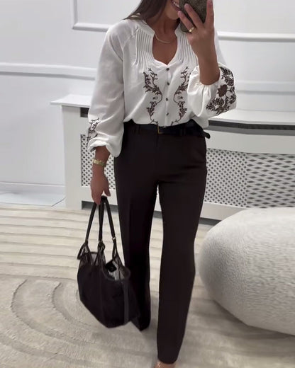 Bluse mit ethnischem Stickerei-Print