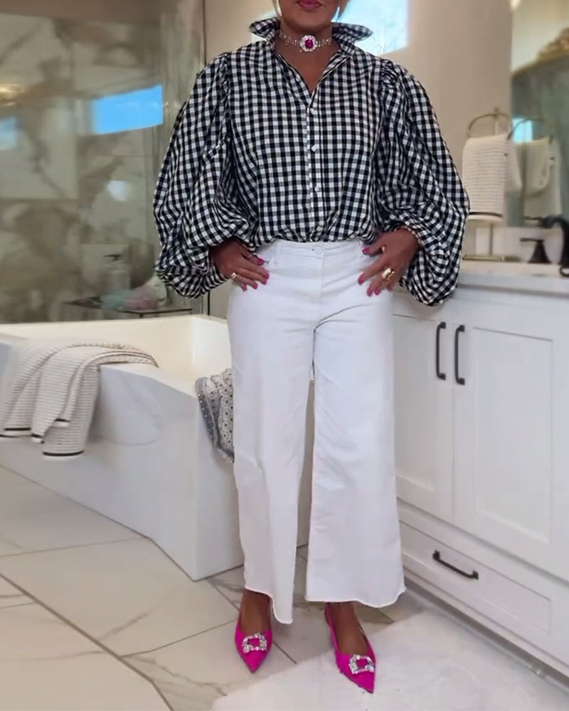 Lässiges Karohemd mit Laternenärmeln