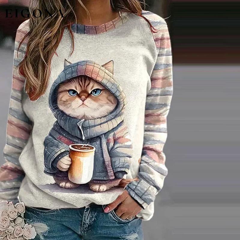 Casual Cat Print Sweatshirt best Best Sellings clothes Plus Size Sale tops Topseller