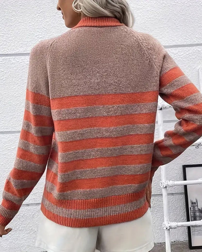 Long-Sleeved Striped V-Neck Cardigan