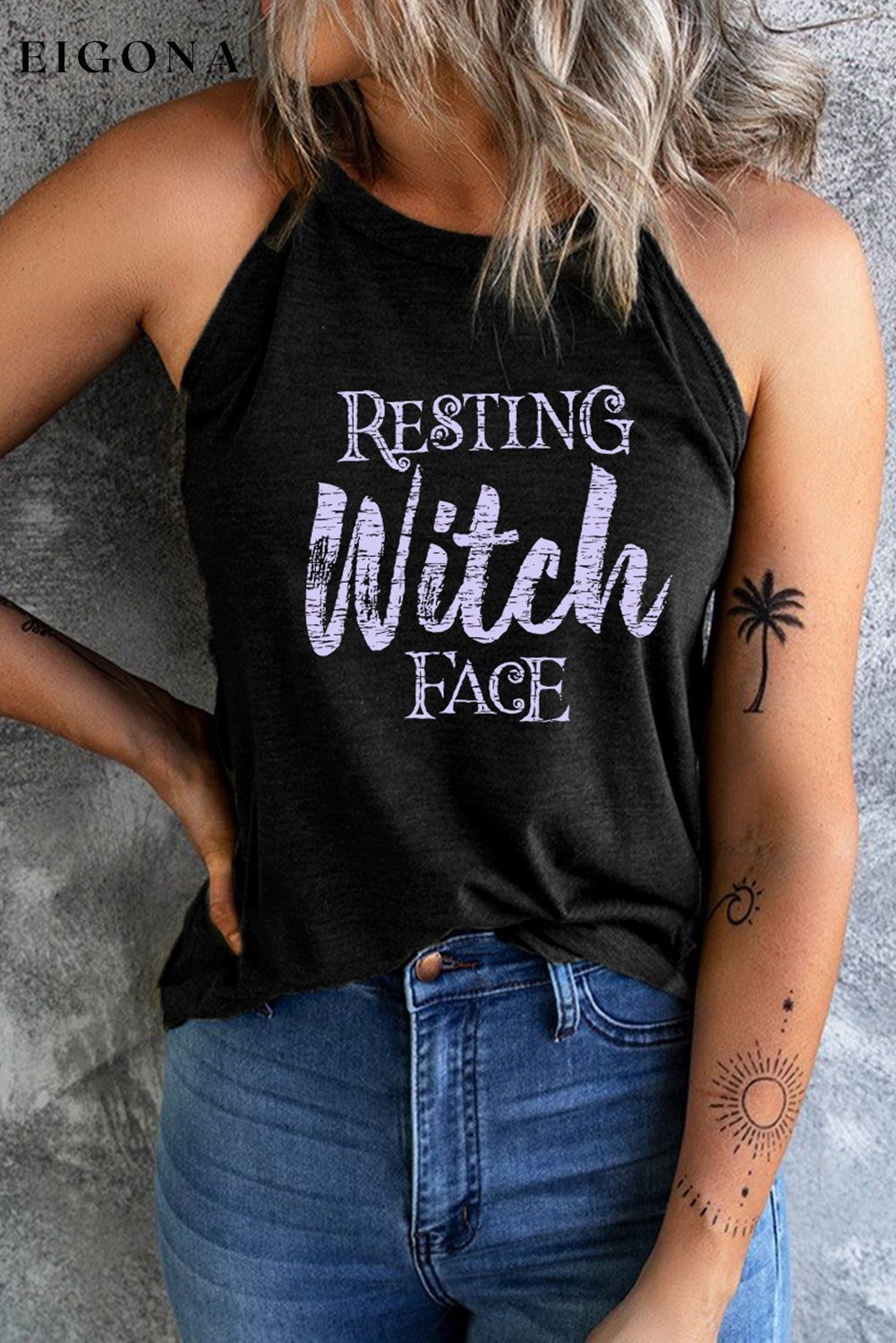 Round Neck RESTING WITCH FACE Graphic Tank Top clothes Ship From Overseas SYNZ t shirts trend