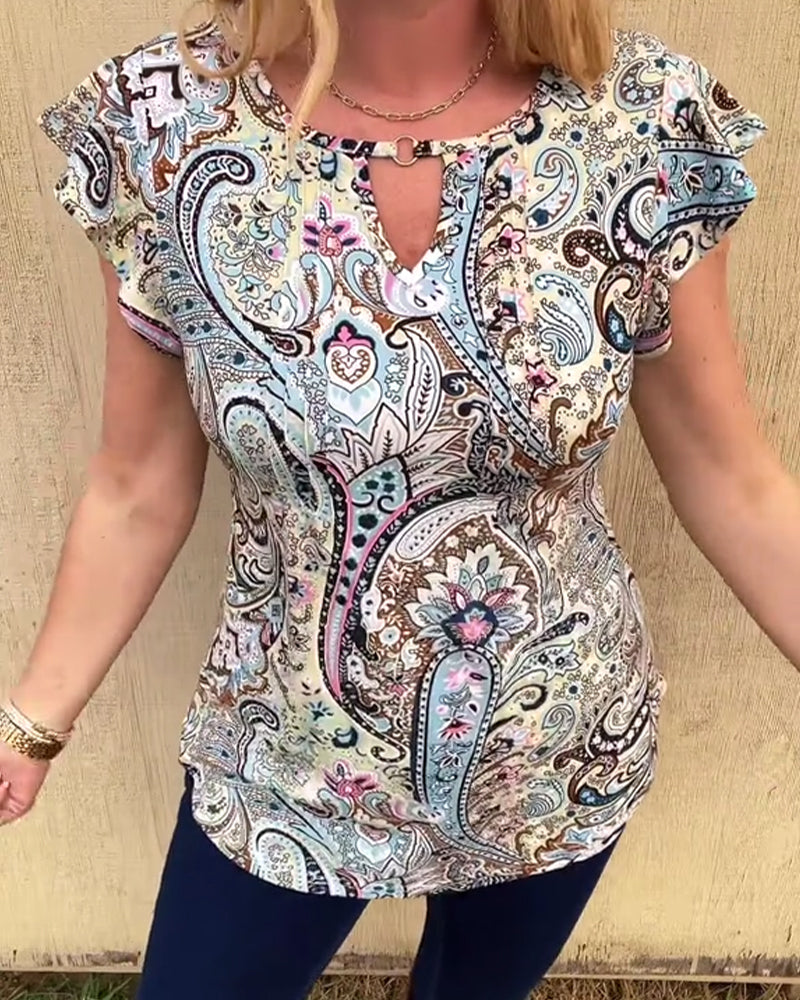 Bluse mit Lotusblatt-Ärmeln und Hohlmuster