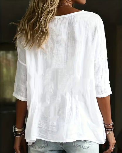 Round-Neck Loose-Fitting Solid-Color Top