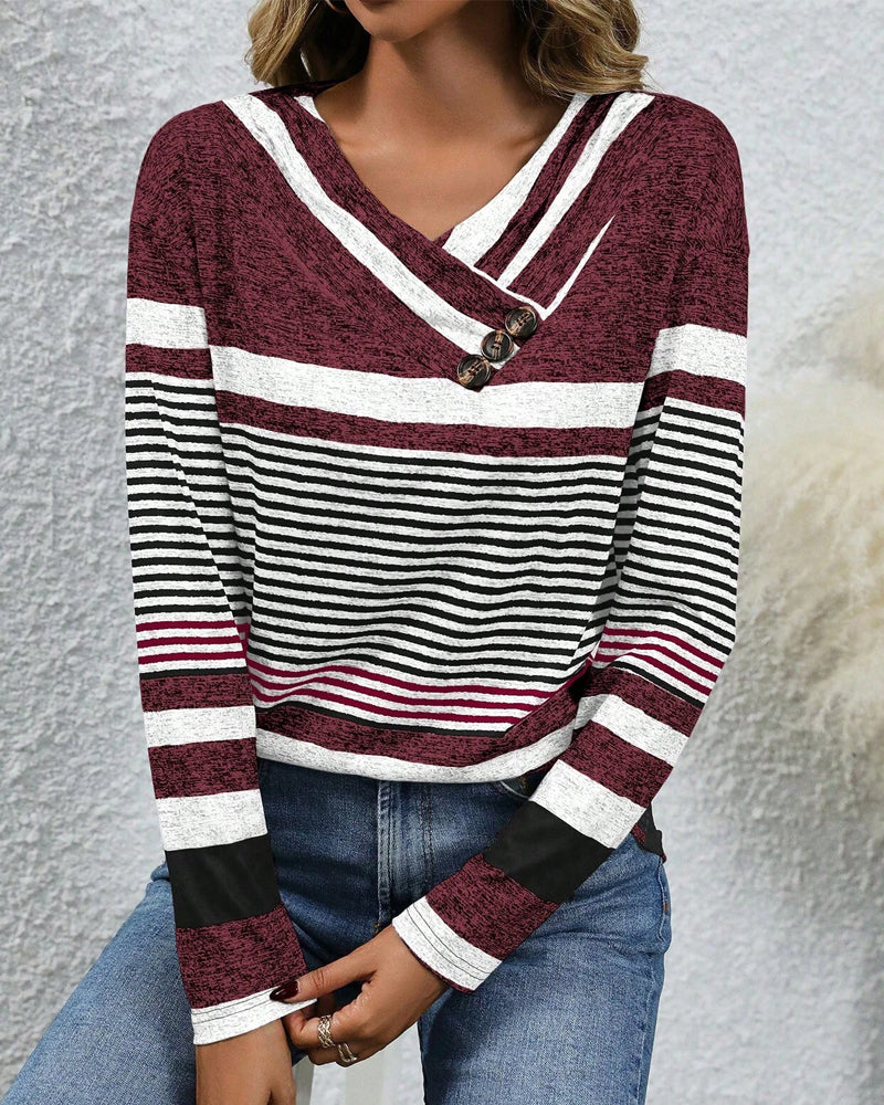 Long-Sleeved Striped Knitted Top 2024 f/w blouses & shirts spring and autumn