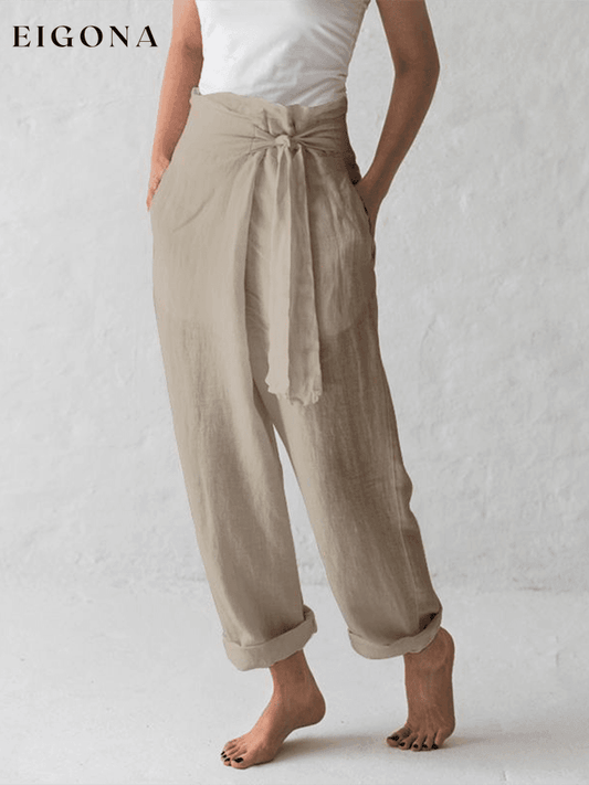 Women's Cotton Linen Solid High Waist Casual Pants bottom cotton linens