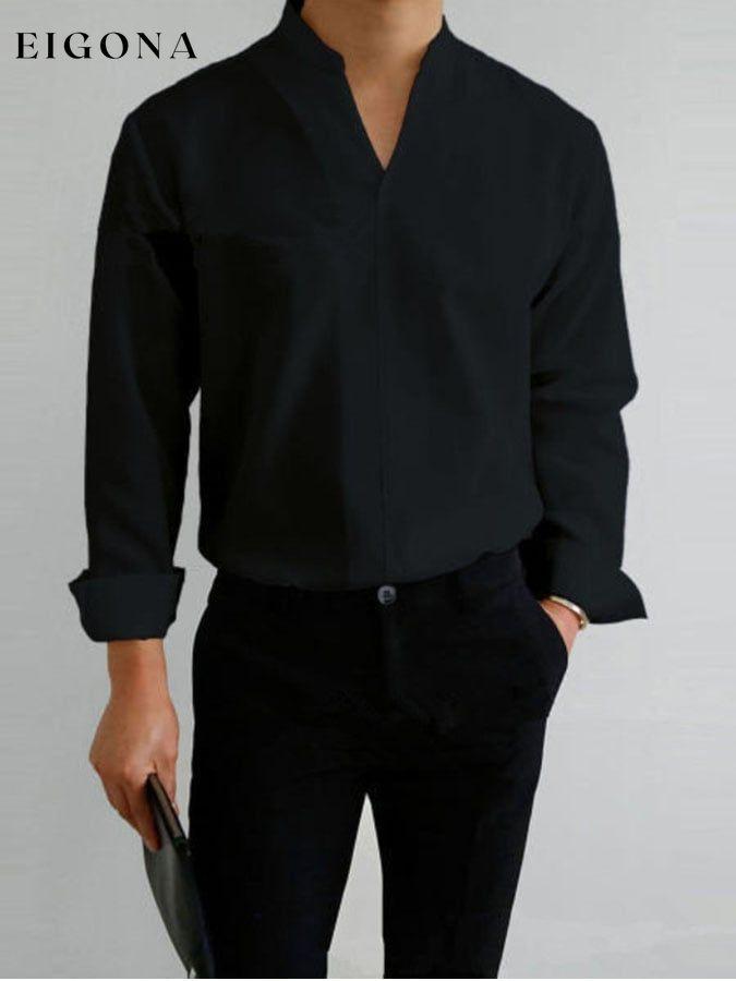 Casual Solid V-Neck Shirt men