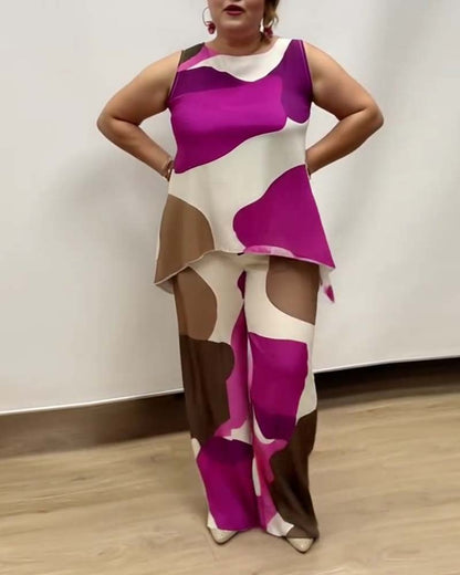 Ärmelloser Anzug mit weitem Bein und geometrischem Muster